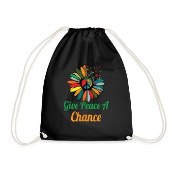 Hippie Peace Zeichen Frieden Blumen Blumenkind - Turnbeutel - Schwarz - Vorne