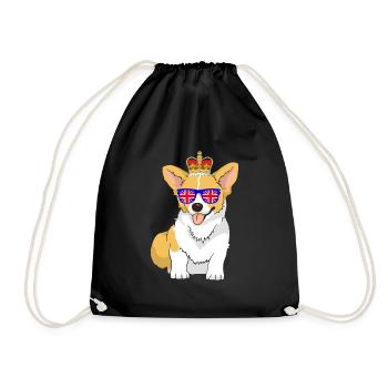 Corgi Dog Queen Elizabeth II British Crown - Drawstring Bag - black - Front