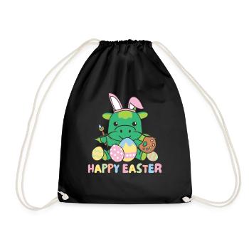 happy easter sweet dragon Easter with Easter eggs - Drawstring Bag - black - Front
