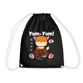 Yum Yum Japan Anime Ramen Nudel Katze - Turnbeutel - Schwarz - Vorne