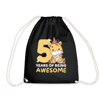 Giraffe for 5th birthday children five years old - Drawstring Bag - black - Front