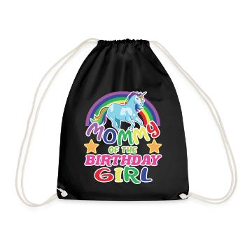 Mommy Of The Birthday Girl Unicorn Birthday - Drawstring Bag - black - Front