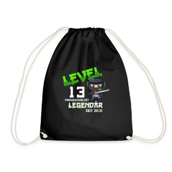Level 13 Years Birthday Shirt Ninja Gamer - Drawstring Bag - black - Front