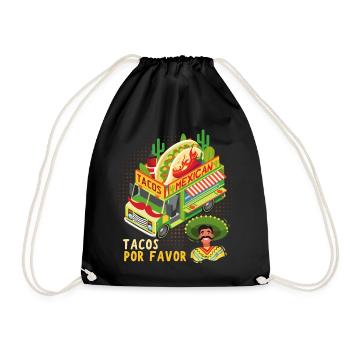 Tacos Mexican Food Truck Saying Sombrero Hat - Drawstring Bag - black - Front