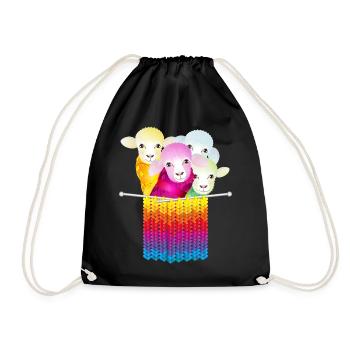 Quatre moutons colorés avec de la laine et des aiguilles à tricoter - Sac de sport léger - noir - Devant