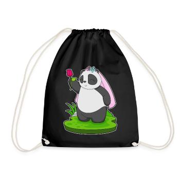 Panda Bride Rose Wedding - Drawstring Bag - black - Front
