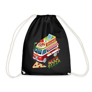 Pizza Food Truck, Italian Cuisine, Saying - Drawstring Bag - black - Front