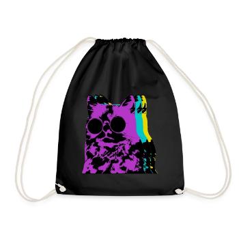 Creepy Portrait Cat Toy Lover Fur - Drawstring Bag - black - Front