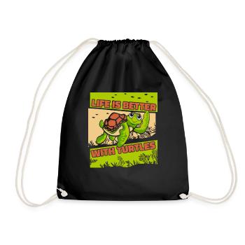 Life is better with turtles aquatic turtle - Drawstring Bag - black - Front
