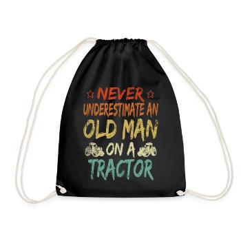 Never underestimate an old man tractor - Drawstring Bag - black - Front