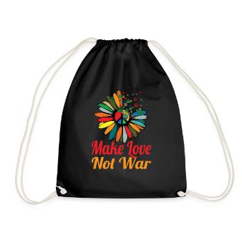 Hippie Peace Sign Peace Flowers Flower Child - Drawstring Bag - black - Front