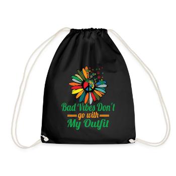 Hippie Peace Zeichen Frieden Blumen Blumenkind - Turnbeutel - Schwarz - Vorne