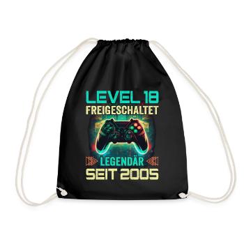 Level 18 Freigeschaltet 18. Geburtstag - Turnbeutel - Schwarz - Vorne