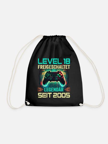 Level 18 Freigeschaltet 18. Geburtstag - Turnbeutel - Schwarz