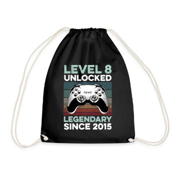 Level 8 Years 8th Birthday Year 2015 Young Gamers - Drawstring Bag - black - Front