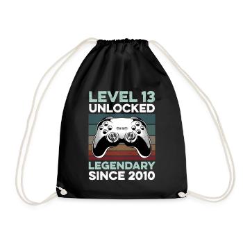 Level 13 Years Birthday Year 2010 Gamer Boy - Drawstring Bag - black - Front
