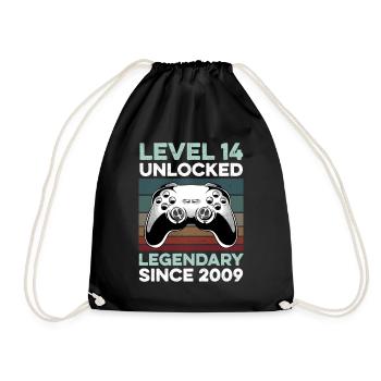 Level 14 Years Birthday Year 2009 Gamer Boy - Drawstring Bag - black - Front