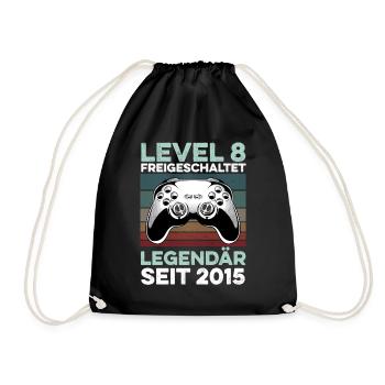 Level 8 Years 8th Birthday Year 2015 Young Gamers - Drawstring Bag - black - Front