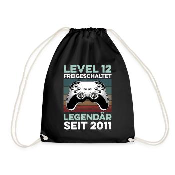 Level 12 Jahre 12. Geburtstag Jahr 2011 Gamer - Turnbeutel - Schwarz - Vorne