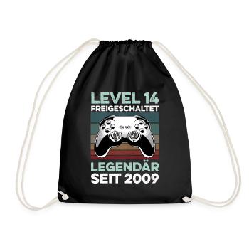 Level 14 Jahre 14. Geburtstag Jahr 2009 Gamer - Turnbeutel - Schwarz - Vorne