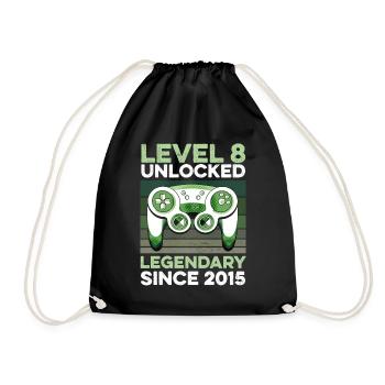 Level 8 Years 8th Birthday Year 2015 Young Gamers - Drawstring Bag - black - Front