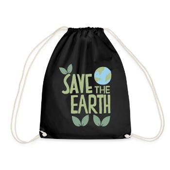 Save the Earth, Handpainted Design, Environmental Protection - Drawstring Bag - black - Front