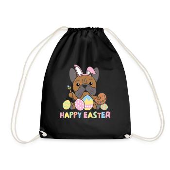 happy easter sweet bulldog Easter with Easter eggs - Drawstring Bag - black - Front