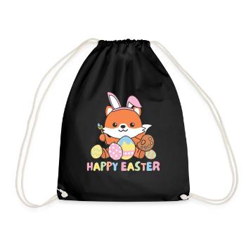 happy easter sweet fox Easter with Easter eggs - Drawstring Bag - black - Front