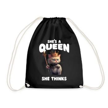 Shes A Queen Funny Royal Cat - Drawstring Bag - black - Front