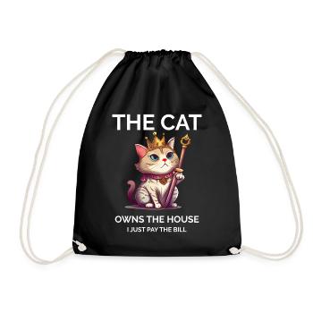 The Cat Owns The House Royal Cat Kawaii Kitten - Drawstring Bag - black - Front