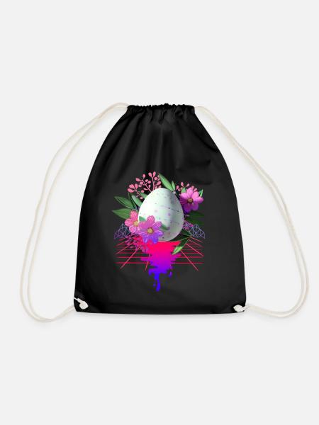 Osterei Blumen Kunst Retro Wave - Turnbeutel - Schwarz