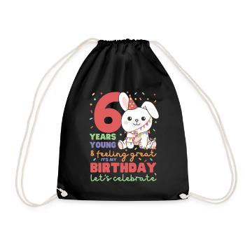 Hase zum 6. Geburtstag Kinder sechs Jahre alt - Turnbeutel - Schwarz - Vorne