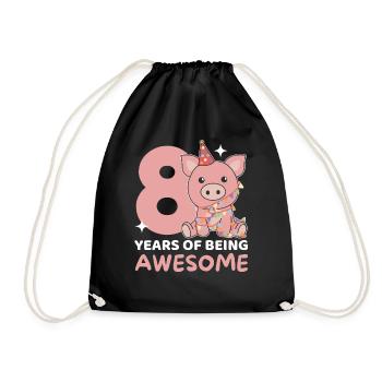 Pig for 8th birthday Children eight years old - Drawstring Bag - black - Front