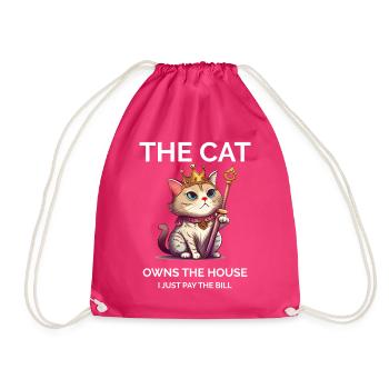 The Cat Owns The House Royal Cat Kawaii Kitten - Drawstring Bag - fuchsia - Front