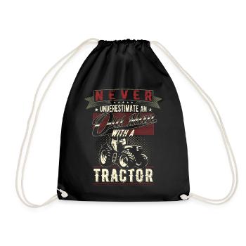 Never underestimate old man tractor farmer - Drawstring Bag - black - Front