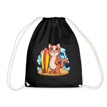 Surfing Cat Whisperer Surfer - Drawstring Bag - black - Front
