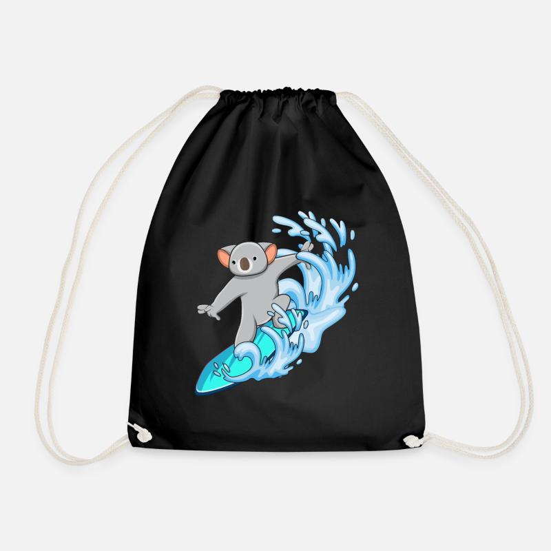 Surfing Surfboard Koala Lovers Animal Koala Bear - Drawstring Bag - black