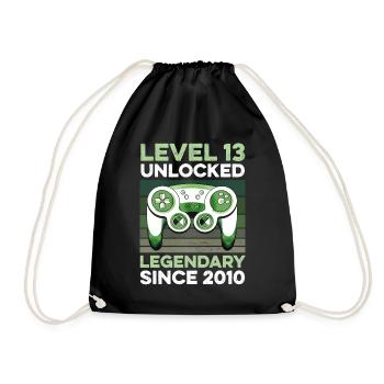 Level 13 Years Birthday Year 2010 Gamer Boy - Drawstring Bag - black - Front