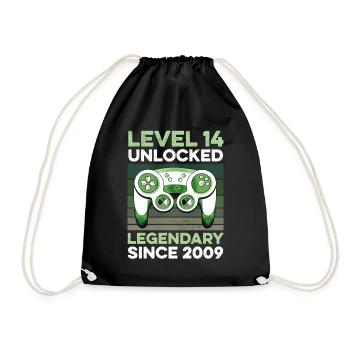 Level 14 Years Birthday Year 2009 Gamer Boy - Drawstring Bag - black - Front