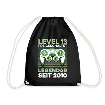 Level 13 years 13th birthday year 2010 Gamer - Drawstring Bag - black - Front