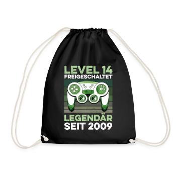 Level 14 years 14th birthday year 2009 gamer - Drawstring Bag - black - Front