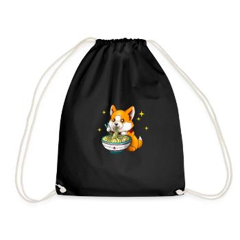 Cute Corgi Dog Eats Ramen Soup - Drawstring Bag - black - Front