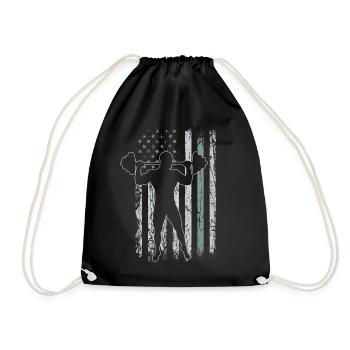 Weightlifting Retro USA Flag Gym 4th of July - Drawstring Bag - black - Front