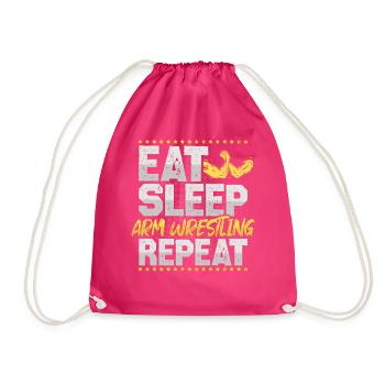 Arm Wrestling Eat Sleep Repeat Weight Training Arm Wrestling - Drawstring Bag - fuchsia - Front
