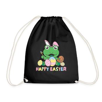 happy easter sweet frog Easter with Easter eggs - Drawstring Bag - black - Front