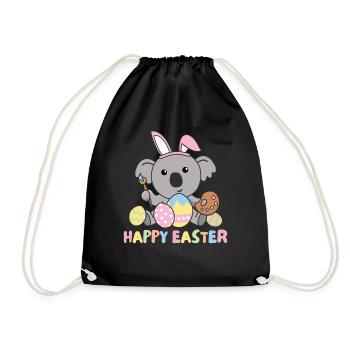 happy easter sweet koala Easter with Easter eggs - Drawstring Bag - black - Front