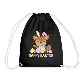 happy easter sweet deer Easter with Easter eggs - Drawstring Bag - black - Front