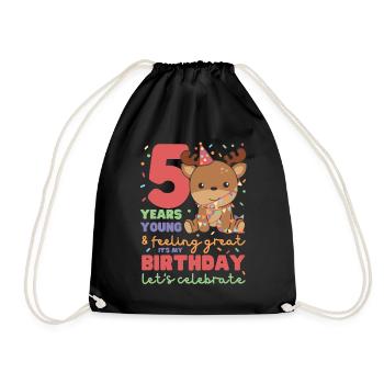 Deer for 5th birthday children five years old - Drawstring Bag - black - Front