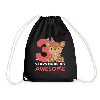 Deer for 3rd birthday Children three years old - Drawstring Bag - black - Front