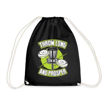 Throw Long And Prosper Basket Disc Disc Golfer - Drawstring Bag - black - Front